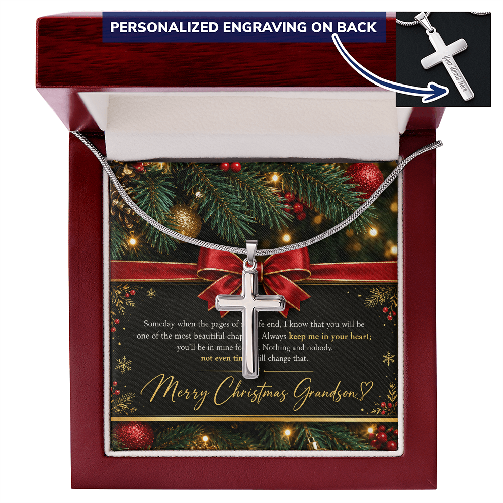 Personalized Cross Necklace for Grandson – Meaningful Christmas Gift of Faith & Love