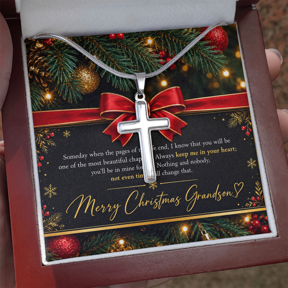 Personalized Cross Necklace for Grandson – Meaningful Christmas Gift of Faith & Love