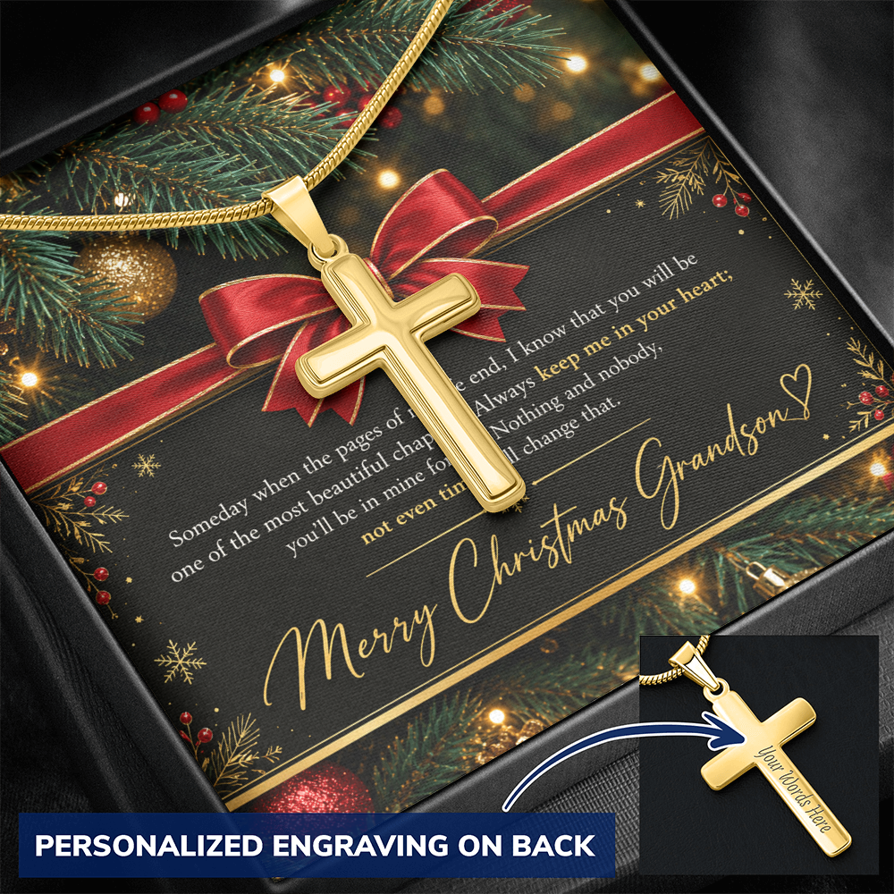 Personalized Cross Necklace for Grandson – Meaningful Christmas Gift of Faith & Love