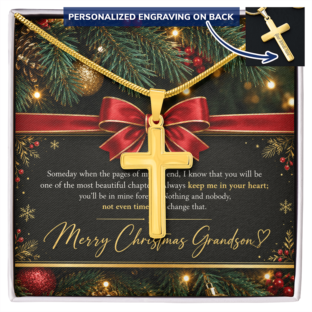 Personalized Cross Necklace for Grandson – Meaningful Christmas Gift of Faith & Love