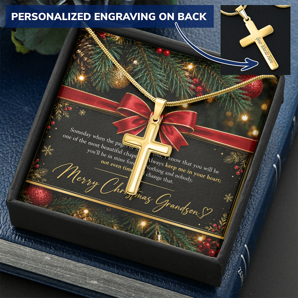 Personalized Cross Necklace for Grandson – Meaningful Christmas Gift of Faith & Love
