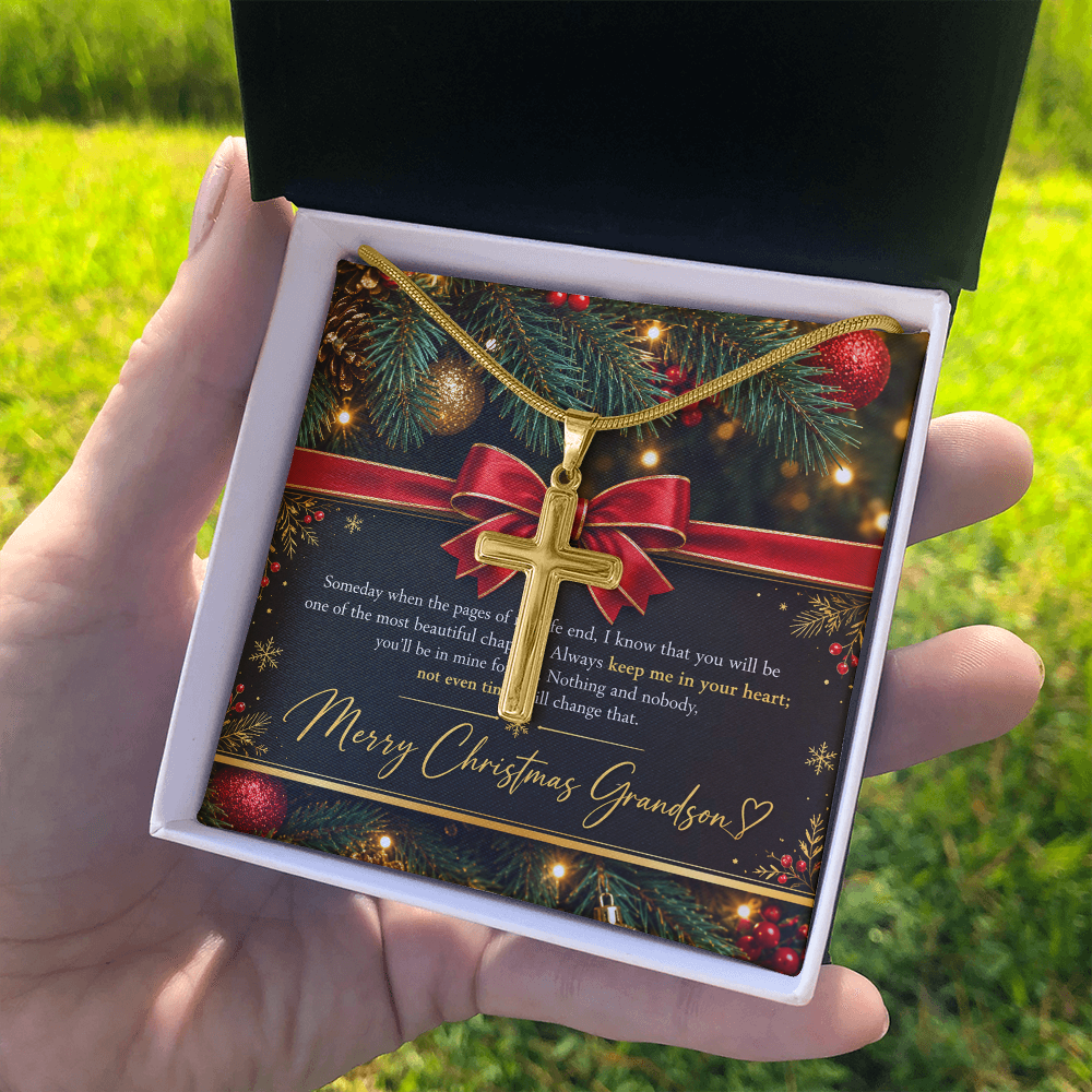 Personalized Cross Necklace for Grandson – Meaningful Christmas Gift of Faith & Love
