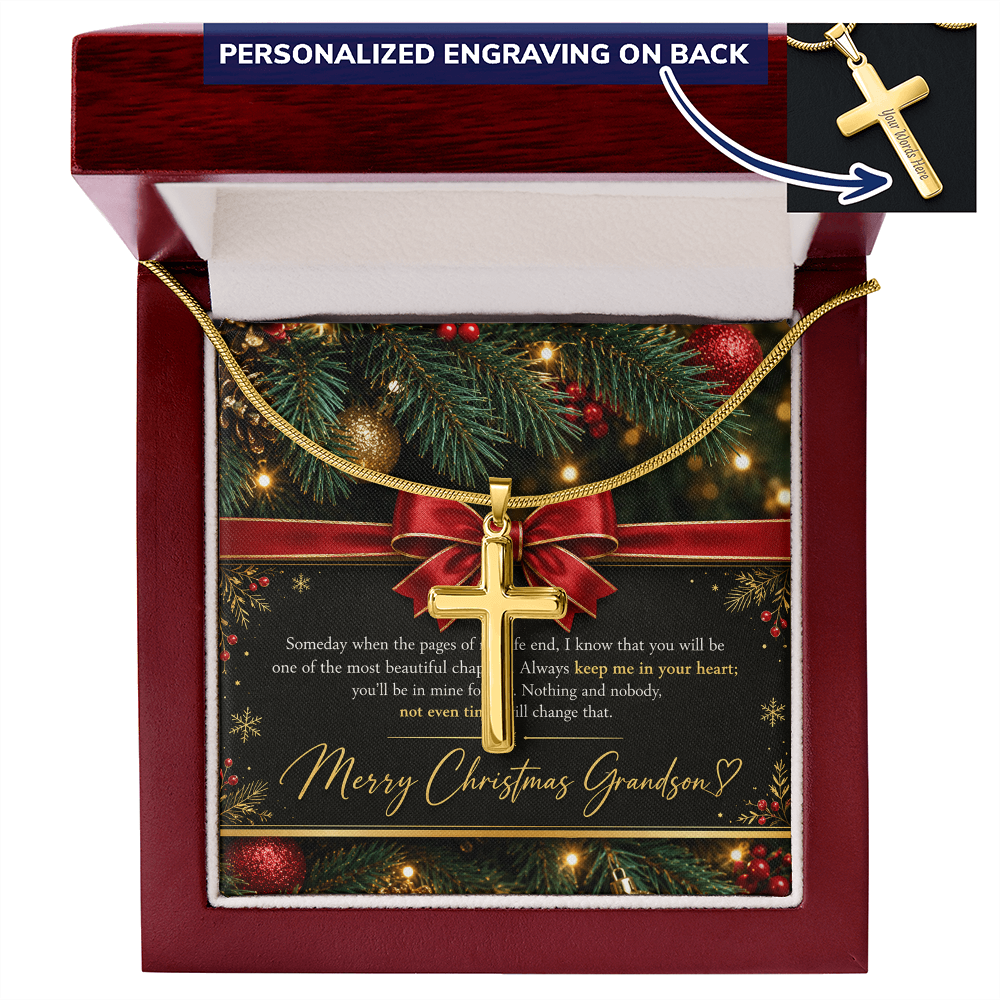 Personalized Cross Necklace for Grandson – Meaningful Christmas Gift of Faith & Love