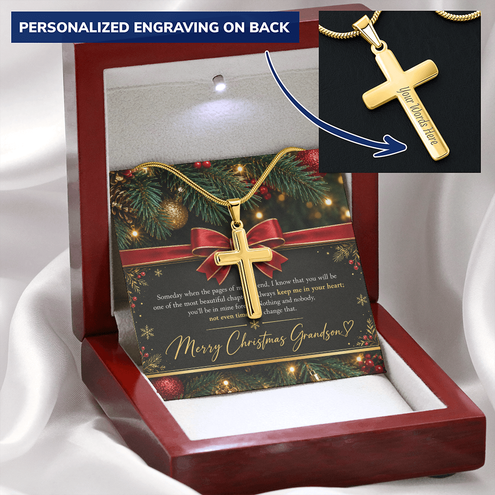 Personalized Cross Necklace for Grandson – Meaningful Christmas Gift of Faith & Love