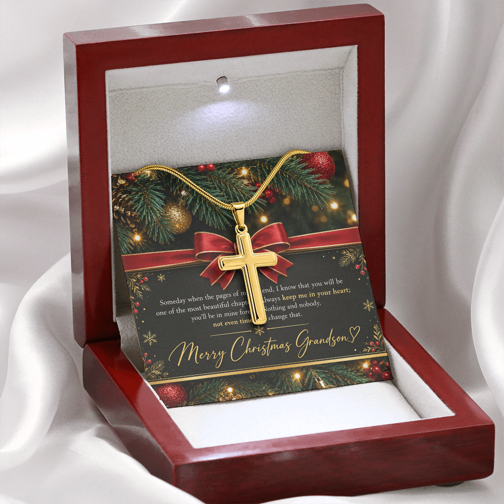 Personalized Cross Necklace for Grandson – Meaningful Christmas Gift of Faith & Love