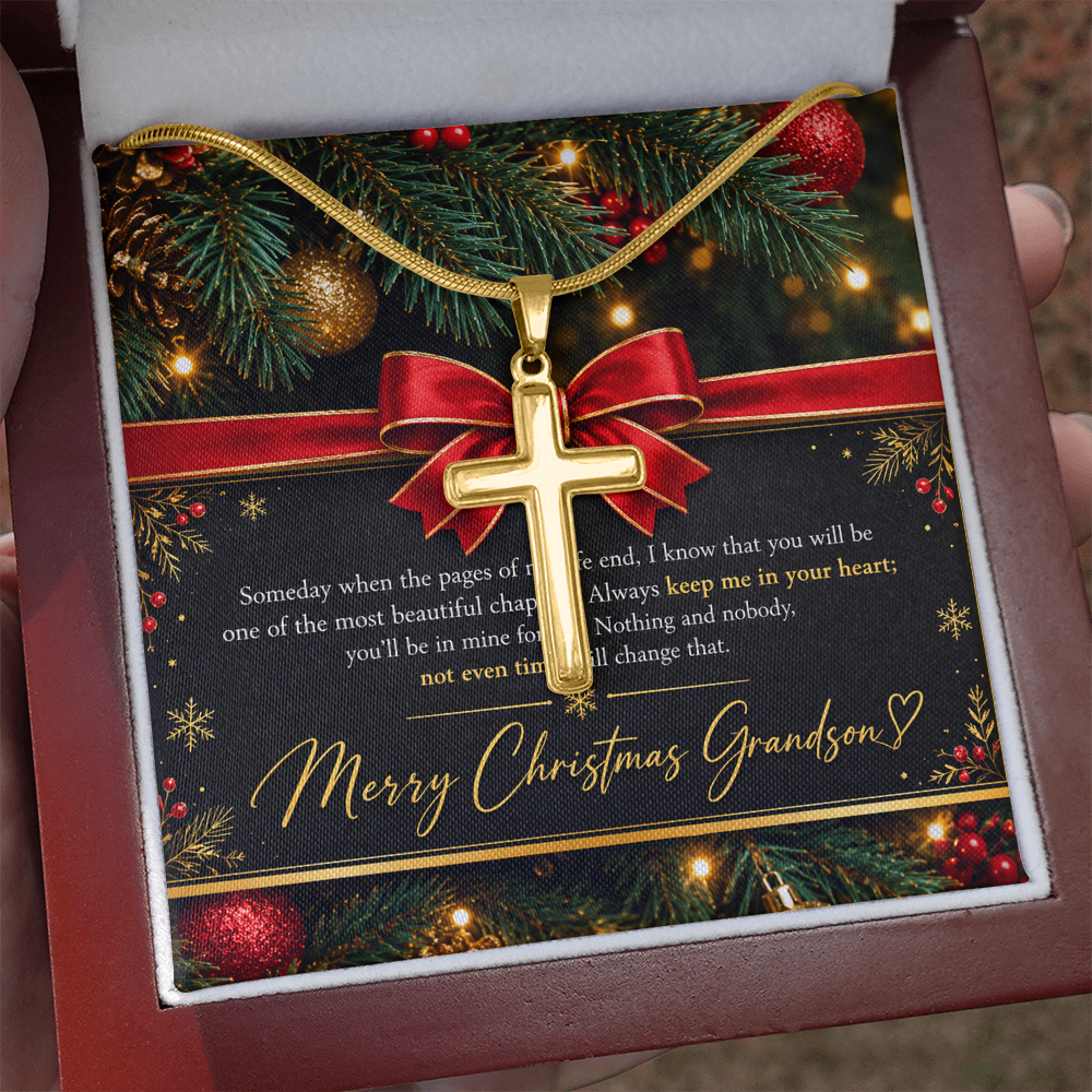 Personalized Cross Necklace for Grandson – Meaningful Christmas Gift of Faith & Love